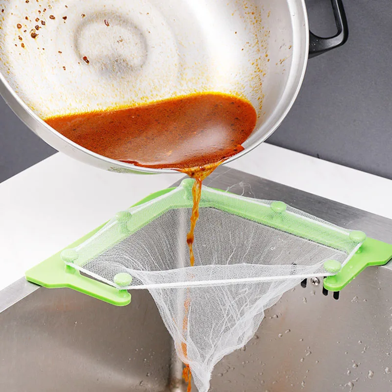 

1Set Korean Style Triangular Flume Strainer Filter Leftovers Multipurpose Hanging Colander Net Kitchen Accessory Drainer Basket