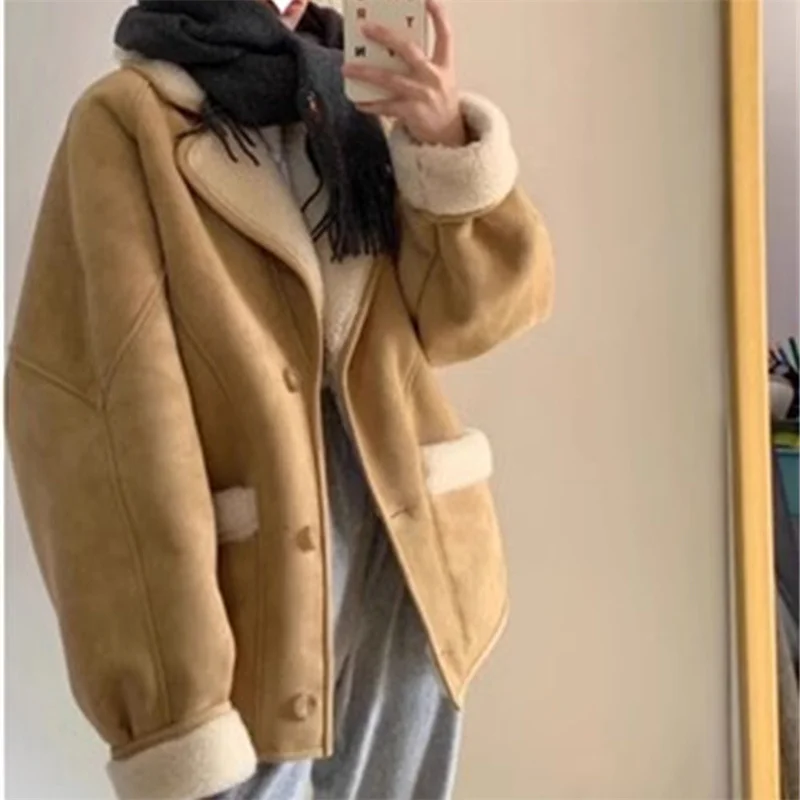 Замшевое короткое пальто женская осенне-зимняя куртка с 2024 хлопковой подкладкой