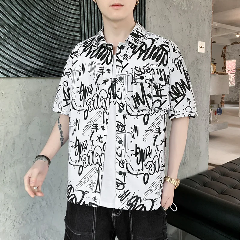 

Men Clothing 2022 Summer Graphic Pockets Cargo Shirts Men Short Sleeve Harajuku Oversized Shirt Male Casual Tops 8XL