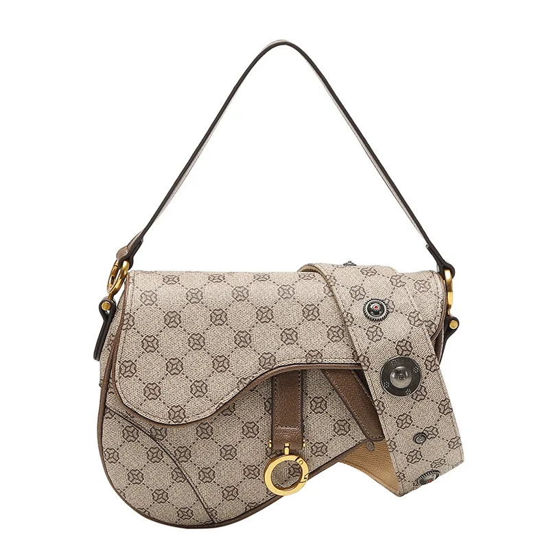 Vintage Houndstooth Saddle Handbag Purses For Women Shoulder Crossbody Bags 2023 New Fashion Ladies Messenger Bag High Quality