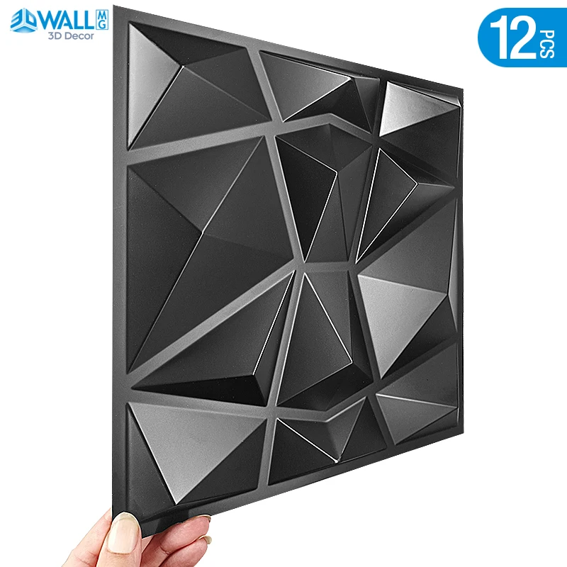 30x30cm 12 Pcs Decorative 3D Wall Panels in Diamond Design Matt black Wallpaper Mural Tile-Panel-Mold 90s aesthetic room decor