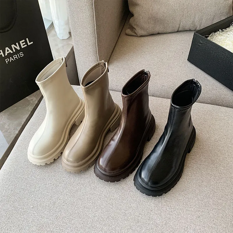 Женские ботильоны на толстой подошве полусапожки Челси с круглым носком и