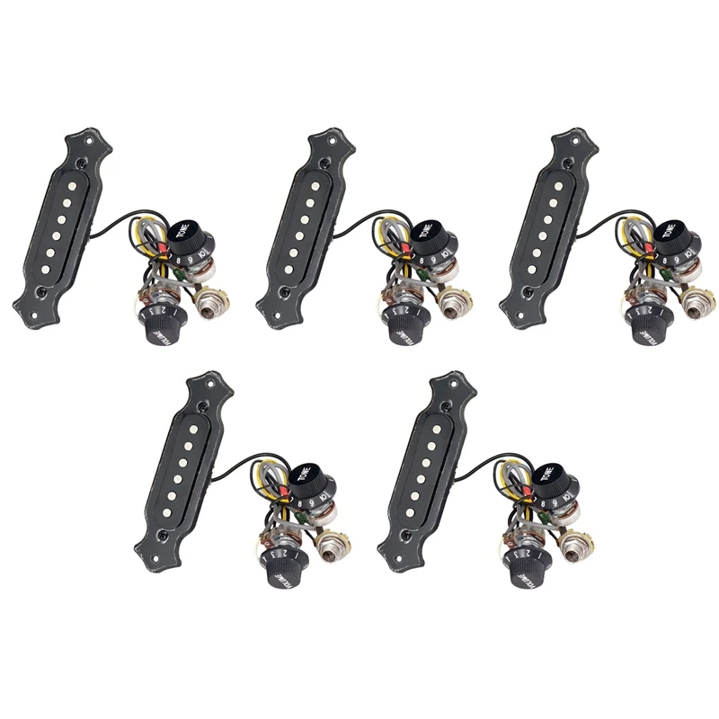 

5X MI0301 Prewired Guitar Sound Hole Pickup Wiring Harness For 4 & 6 String Cigar Box, Black