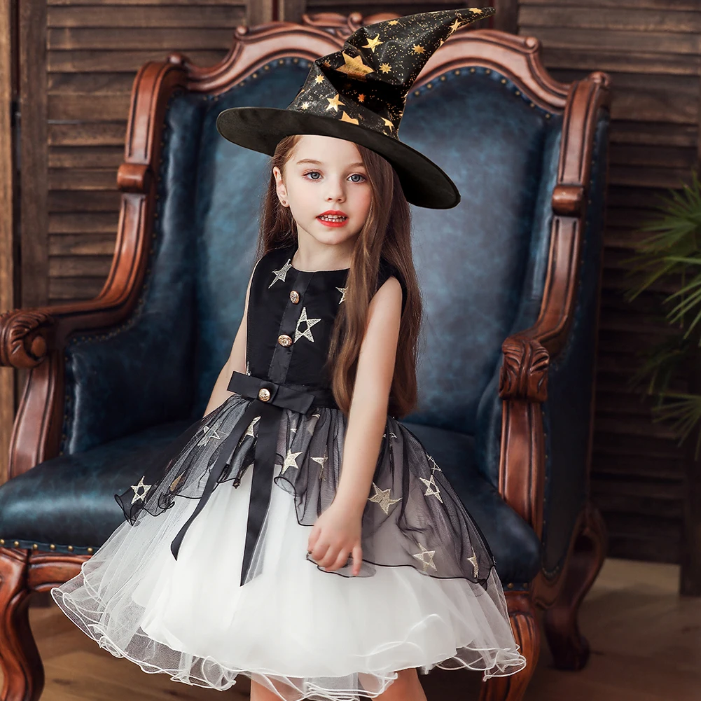 

New Arrival 2010A Hot Sell Halloween Children's Sleeveless Star Witch Dress Girl‘s Princess Wedding Dress