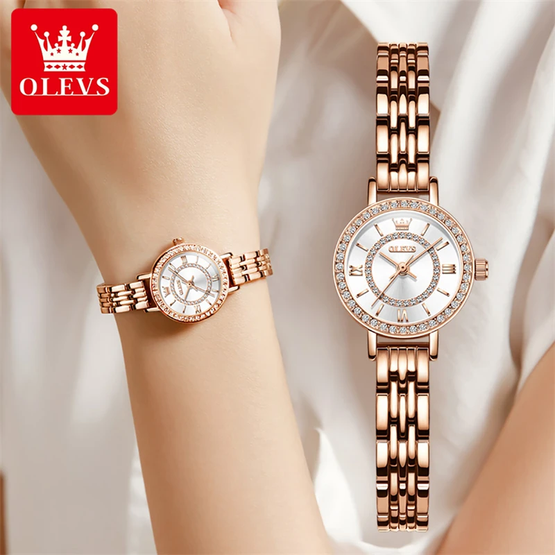 OLEVS Brand Rose Gold Quartz Watch for Women Luxury Stainless Steel Bracelet Necklace Set Waterproof  Fashion Small Womens Watch