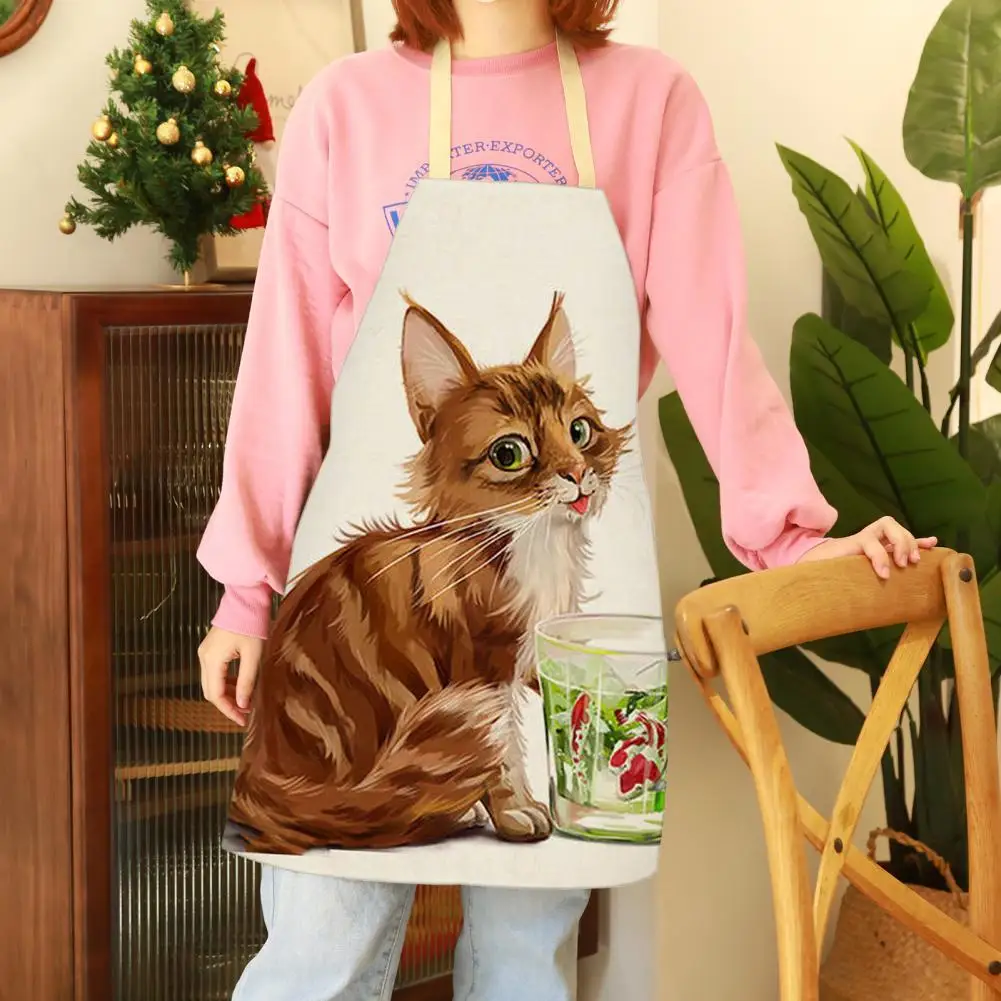 

Фартук шеф-повара, льняной нагрудник без рукавов, с мультяшным рисунком кошки, щенка, кухонные аксессуары