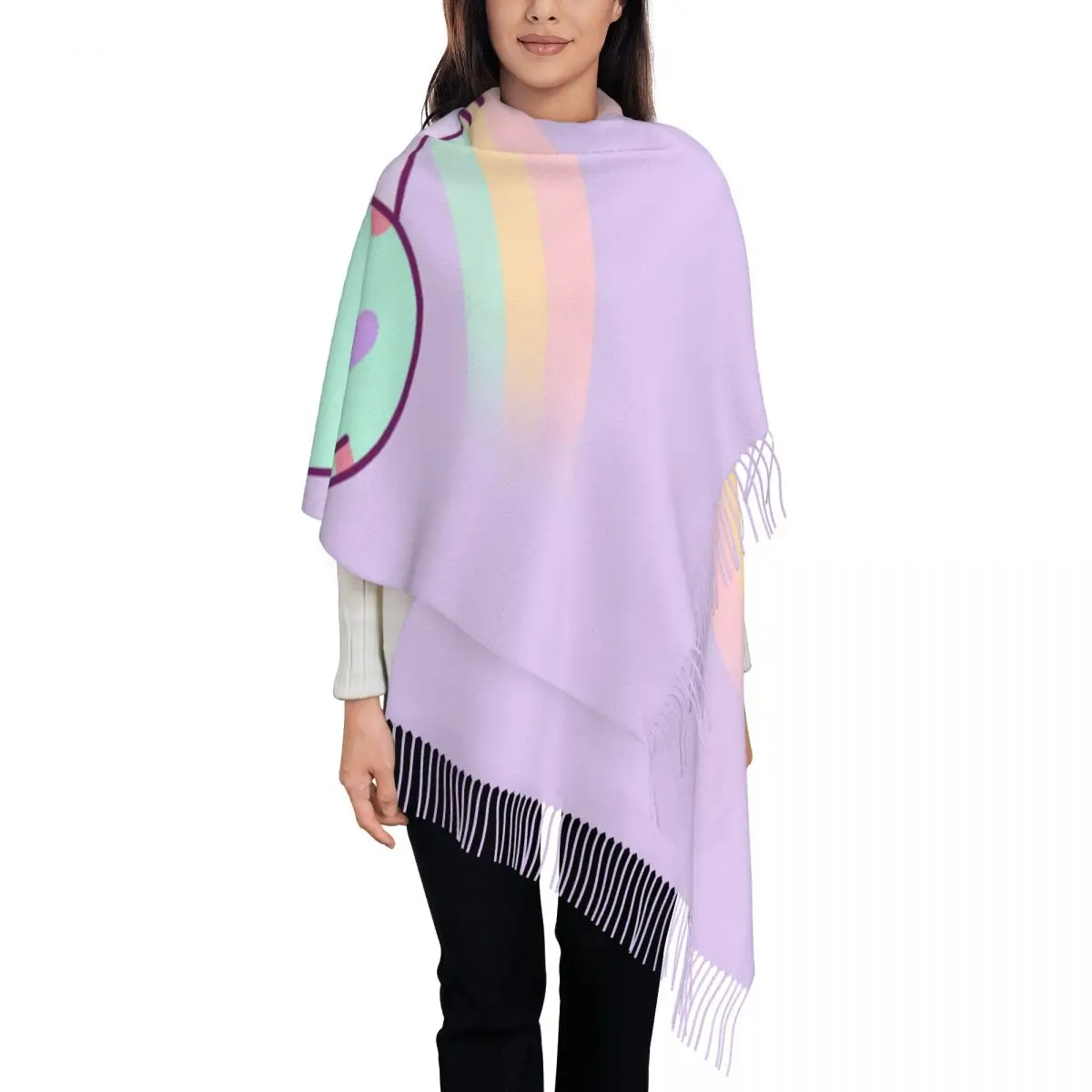 

Personalized Printed Pusheens Cat Rainbow Heart Scarf Women Men Winter Fall Warm Scarves Catroon Kitten Shawls Wraps