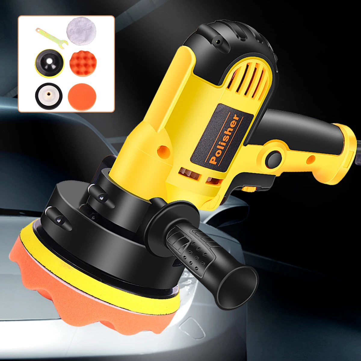 

Electric Car Polisher 700W Random Orbital Car Polisher Sets with Polishing Disc Sponge Plate 6 Variable Speed 60-3700 Rpm Double