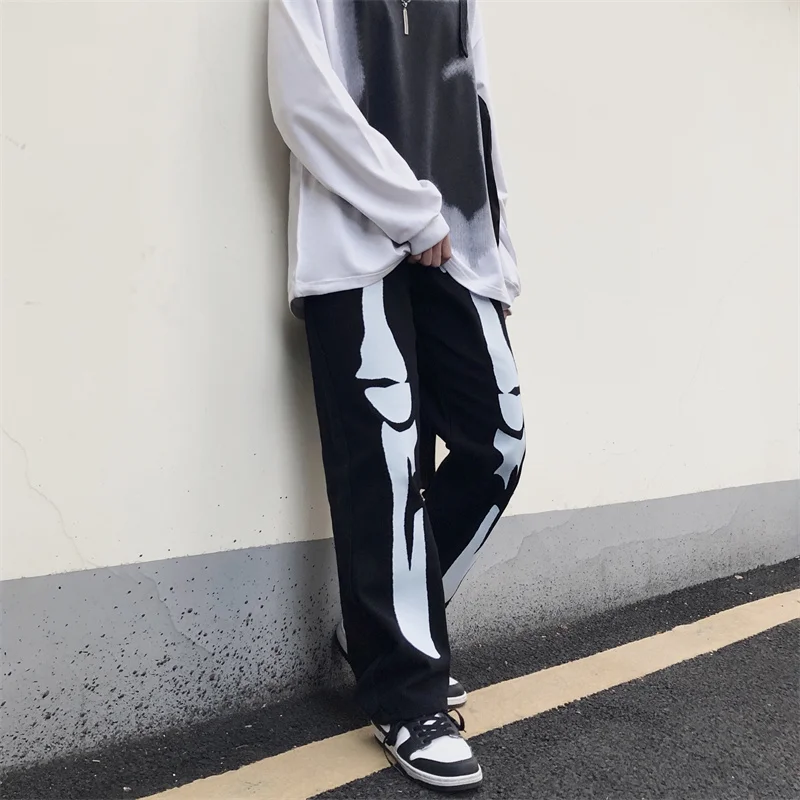 Men's Jeans Ins American Style Street Skull Print Hip-hop Street Men's Street Style Loose Jeans Y2k Pants Men Pants Ins Hot Sale