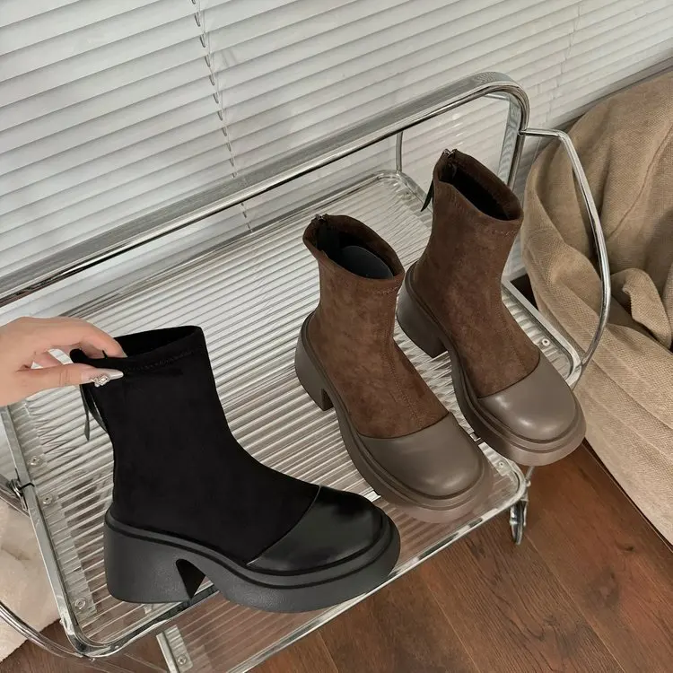 Брендовая женская обувь осенние ботинки на молнии с круглым носком зимняя модная