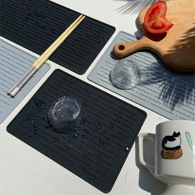 

Drain Mat Suit Kitchen Silicone Dish Drainer Tray Sink Drying Mats Non-slip Anti-scalding Pot Household Coaster Placemat