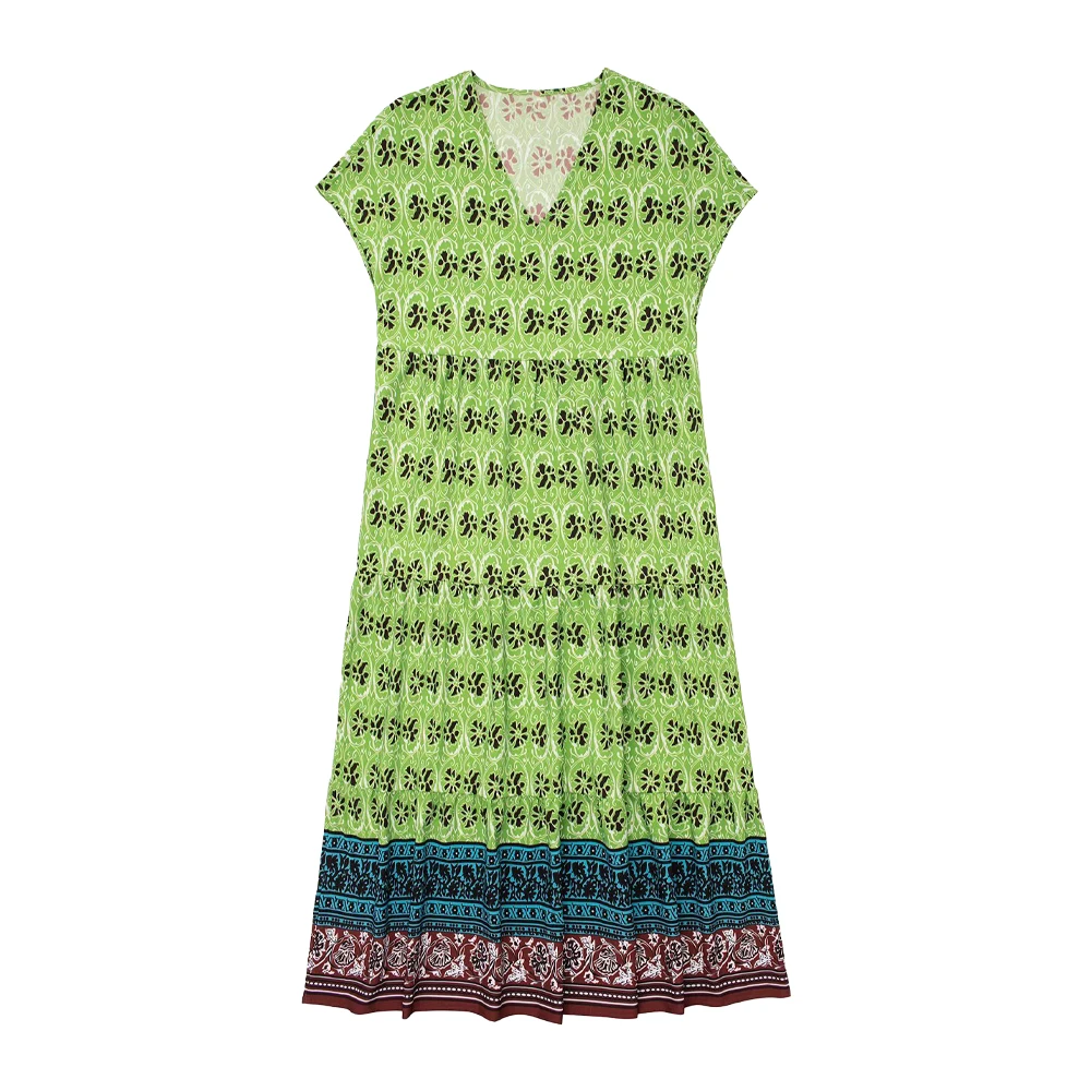 

Женское многослойное платье миди с V-образным вырезом и коротким рукавом