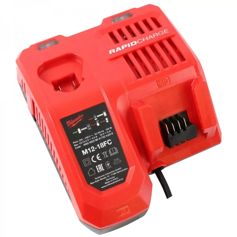 

NEW fast charger M12-18FC for 12V-18V batteries with both rail anchor and Original coupler, 12V-18V, Original. New