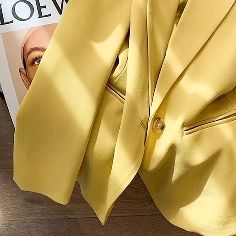 Blazers Women Baggy Yellow Pure Minimalist Streetwear Teens Personal Gentle Personal Temper Design Cozy Notched Office Ladies