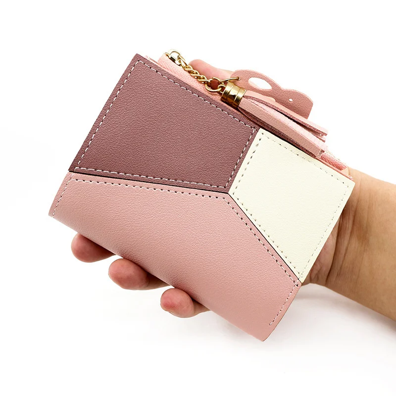

Женский кожаный кошелек в стиле пэчворк, дамская сумочка для мелочи, кредитных карт, документов, кошелек на молнии с пряжкой