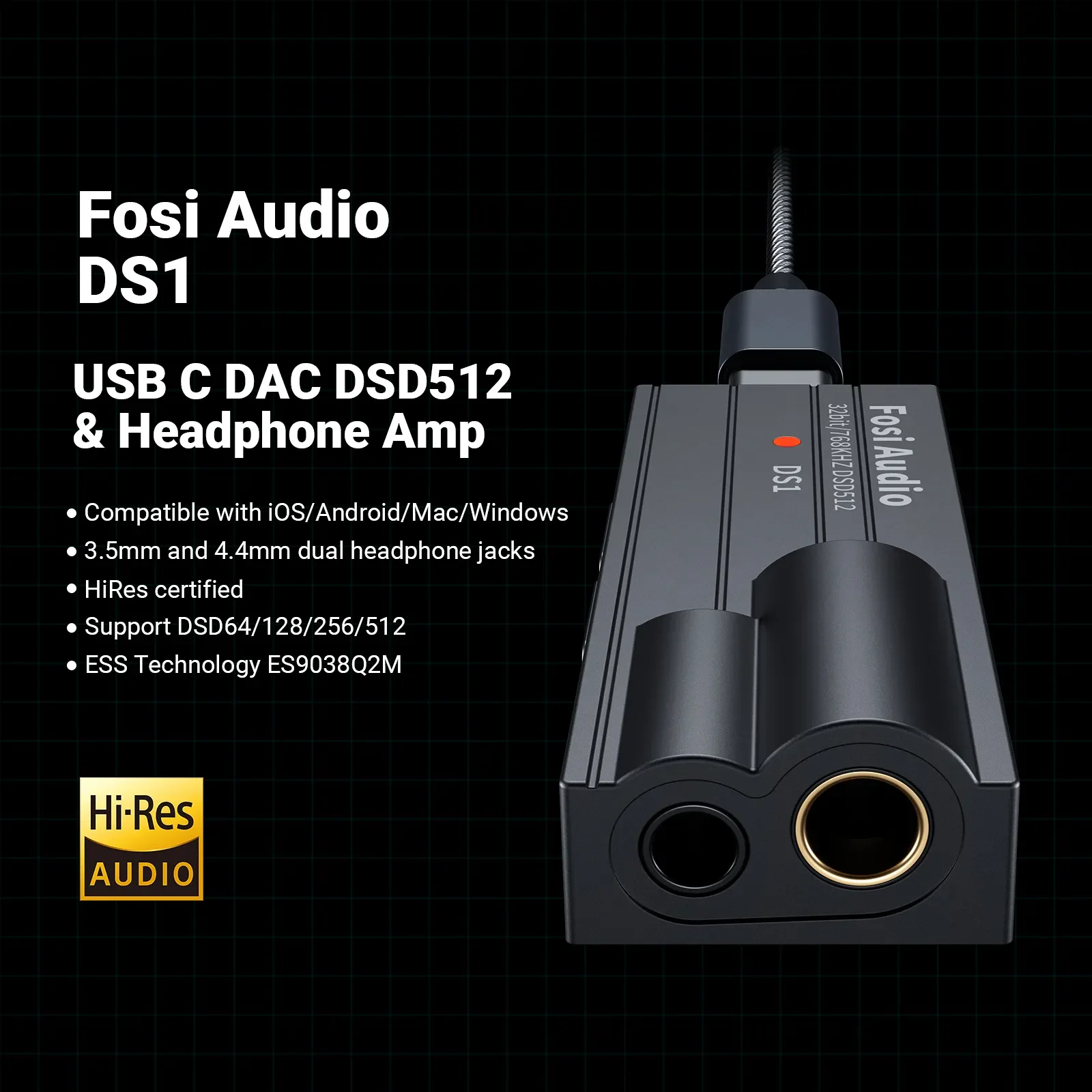 Усилитель для наушников Fosi Audio DS1 DSD512 ЦАП Hi-Fi мини-усилитель звука с USB поддержка 32