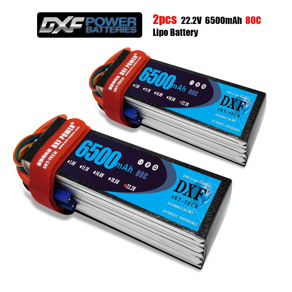 2PCS DXF 7.4V 7.6V 11.1V 15.2V 14.8V 22.2V 2S 3S 4S 6S 5200Mah 6300Mah 6500mAh 6200mAh 6750mAh 8000mAh 7000mAh Lipo Batteries