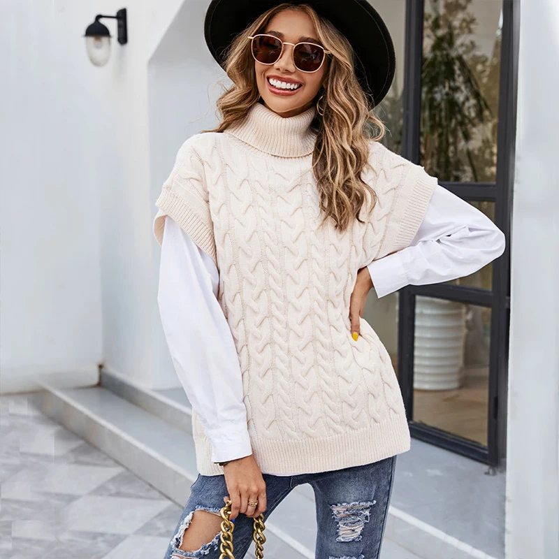

Women Fashion Long Sleeves Turtle Neck Twist Braid Knitted Shawl Sweater Pullovers Jumpers Female Fashion Solid Color Sweaters