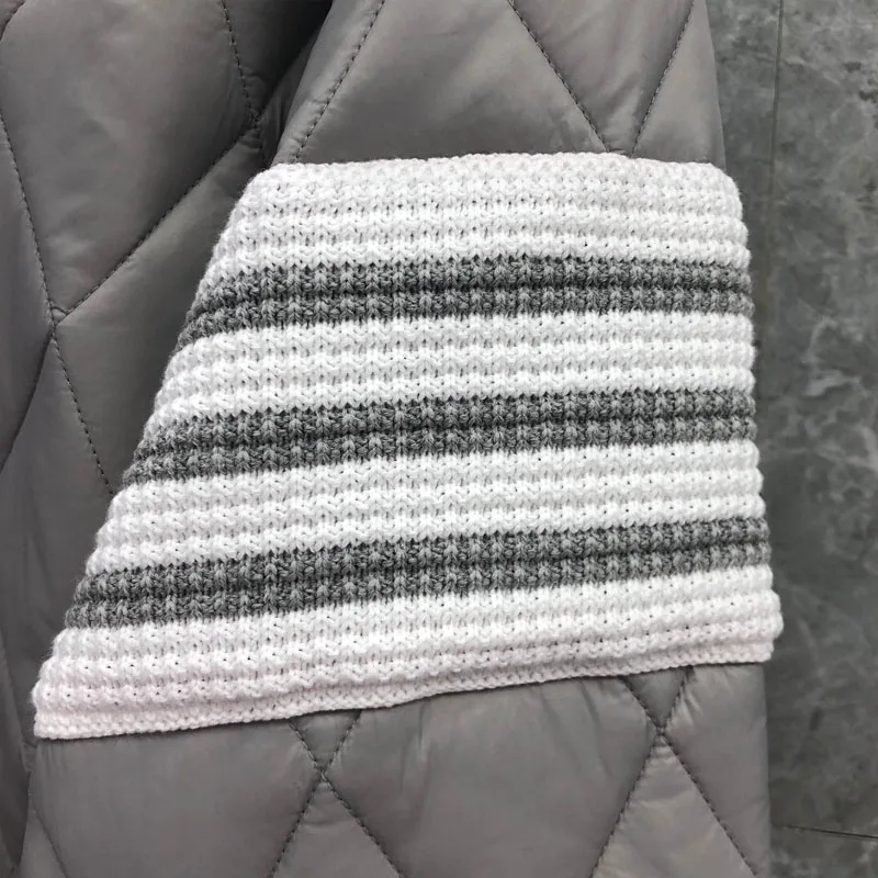 TB TNOM Men's Winter Jacket Fashion Brand Coat White 4-Bar Stripe Diamond LatticeTurtleneck Cotton-Padded Pullovers TB Jackets