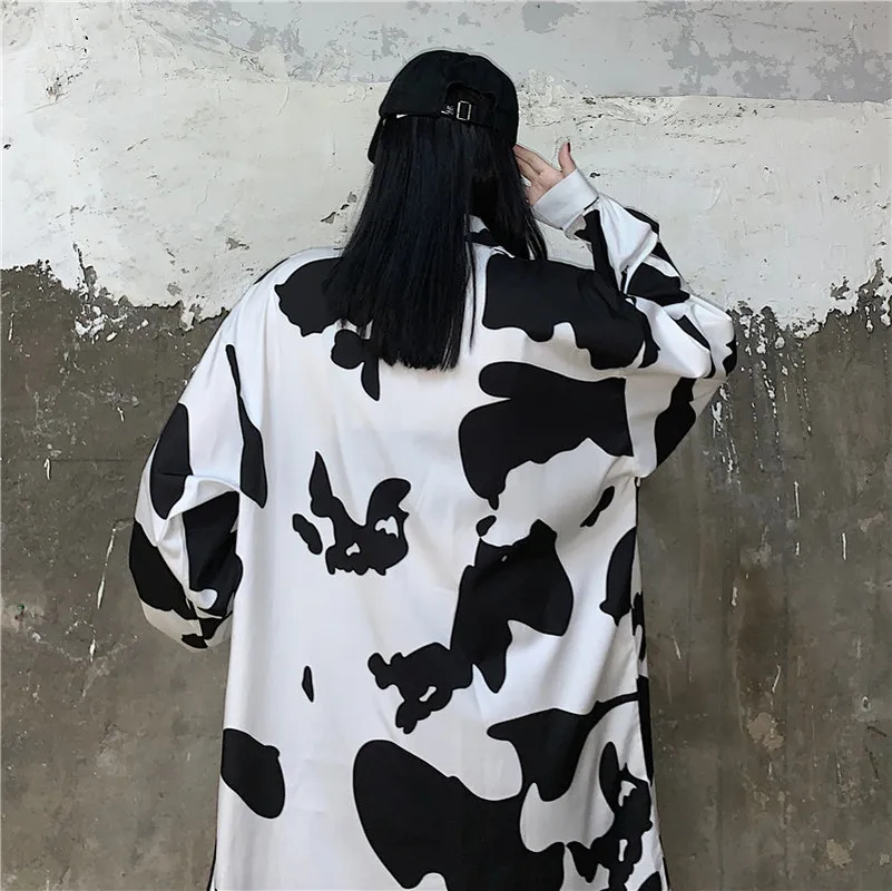 Deeptown Cow Print Women Blouses Korean Style Fashion Spring 2022 Button Up Shirt Loose Long Sleeve Women Shirt Leisure Tops New