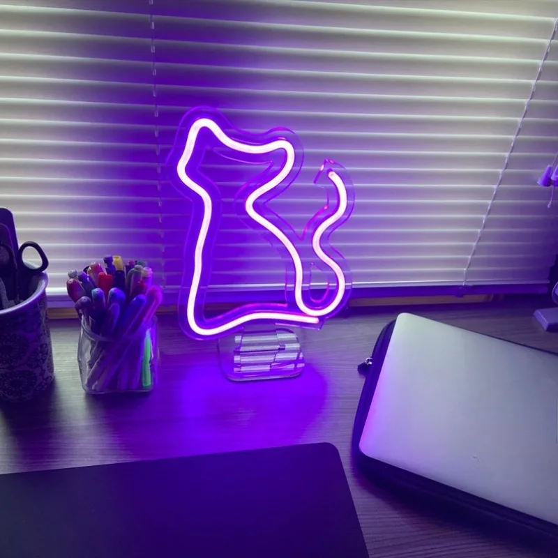 Светодиодная мини-неоновая вывеска с милым котом неоновая лампа настольная