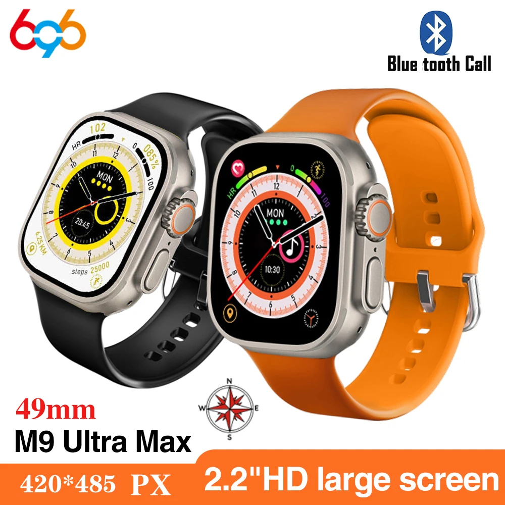 

Смарт-часы M9 Ultra Max для мужчин и женщин, умные часы с беспроводным зарядным устройством 2023 дюйма, Bluetooth, компасом, музыкой, пульсометром, 2,2