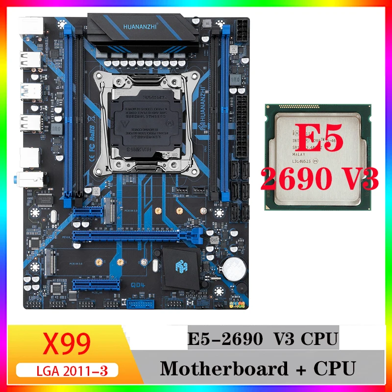 Материнская плата x99 huananzhi motherboard cpu комплект xeon e5 2690 v3 ddr4 ram combo 8gb 32gb материнские платы cpu gamer computador для компьютерных игр gtx 1660 ti super  rx 580 8gb rtx 3060