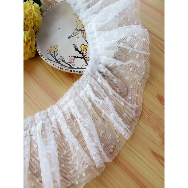 Сетка с оборками из тюля 3D плиссированная ткань кружевная вышивка лента бахромой