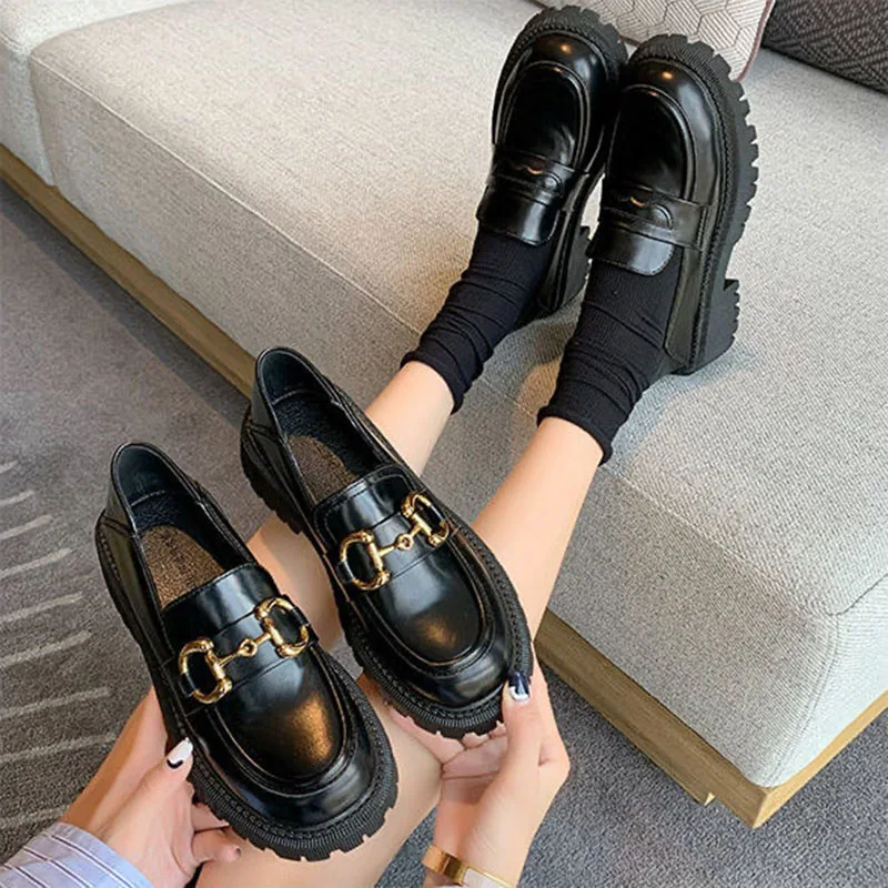 Women Thick Bottom Loafers Spring And Autumn Comfortable PU Upper Ladies Casual Shoes