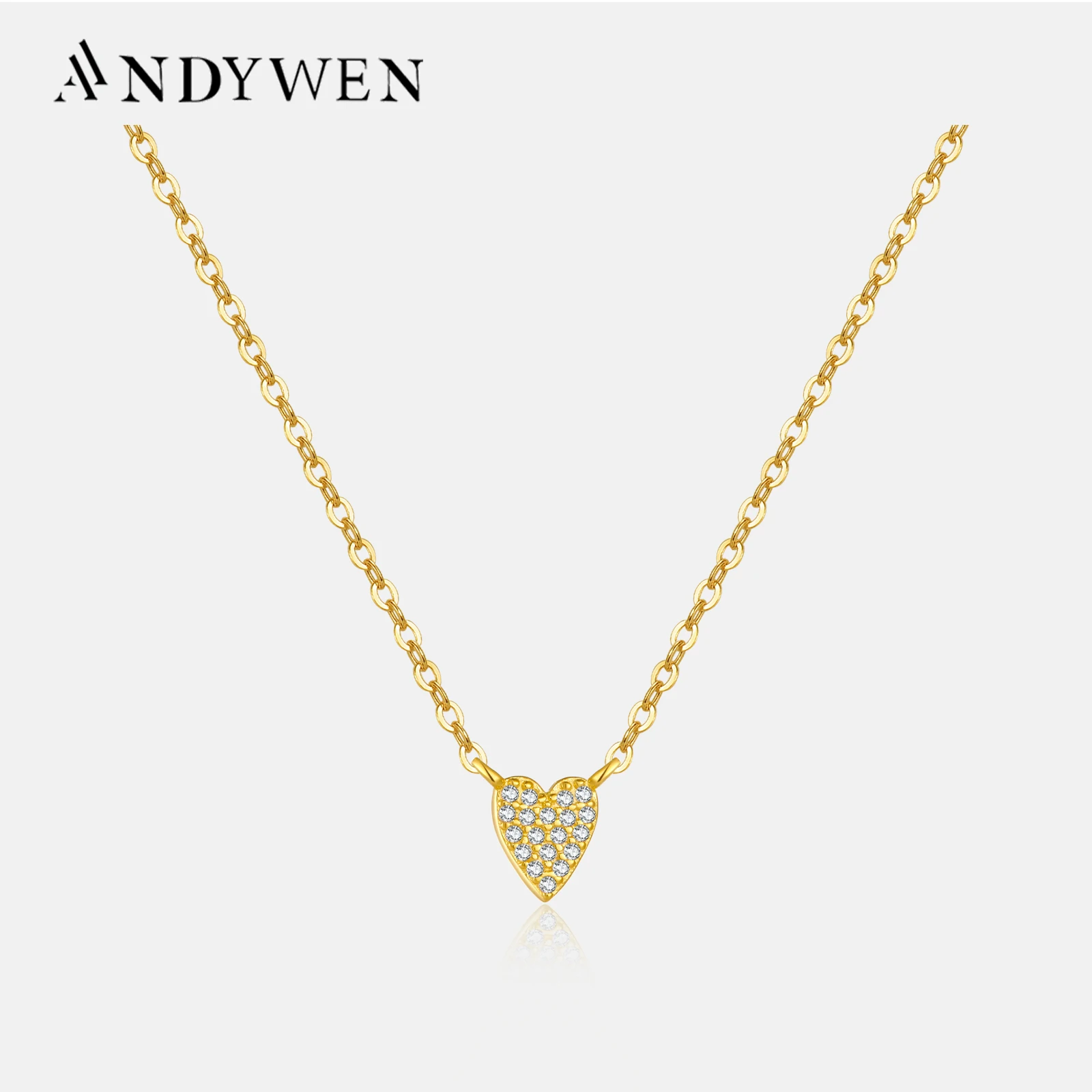 ANDYWEN серебро 925 пробы циркон кулон в форме сердца ожерелье длинная цепочка виде
