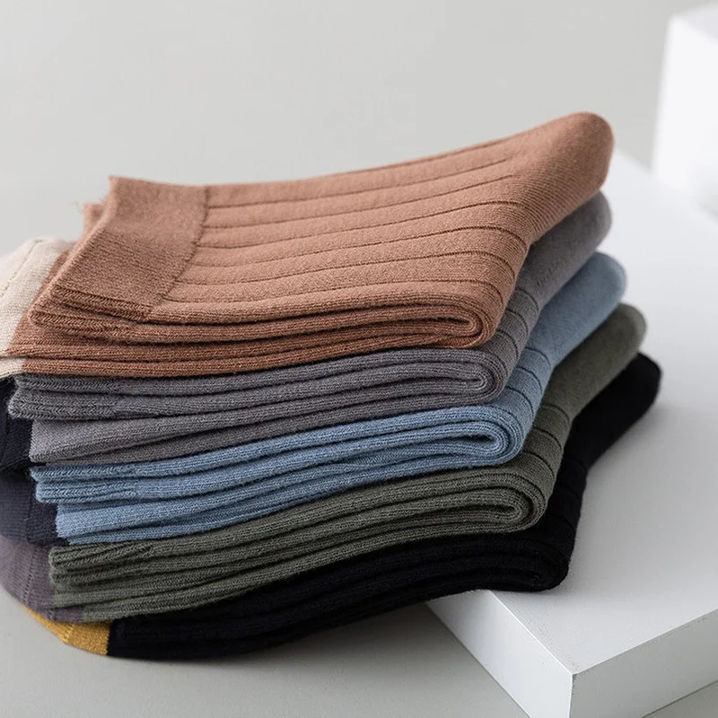 Хлопковые вязаные мужские носки высокого качества повседневные однотонные