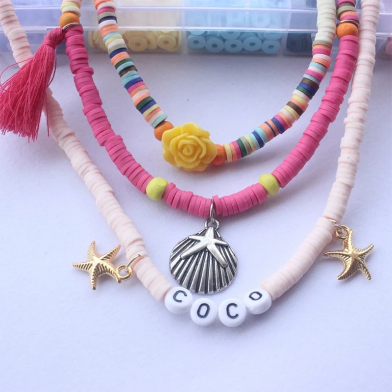 

Soft Ceramic Letter Beads Clay Beads Multi Colors Flat Round Polymer Clay Spacer Beads with Pendant Charms Kit for Drop Shipping