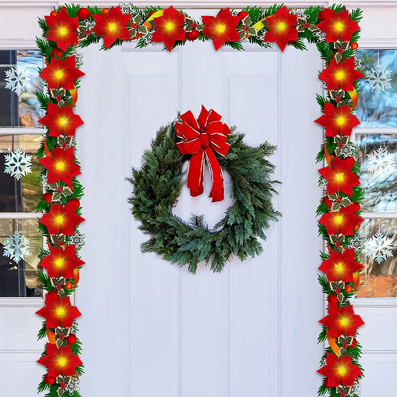 

Рождественские украшения, 2 м, 10 светодиодов, пуансета, гирлянда, светящаяся гирлянда, украшения для рождественской елки, для помещений, улиц...