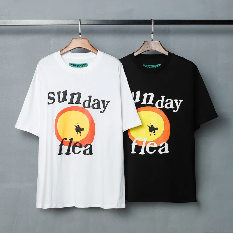 

Puff Sunday Flea CPFM.XYZ Summer Hip Hop Fashion T Shirt Kanye West T-Shirt Embroidery Green Patch Tag Men Women Tees