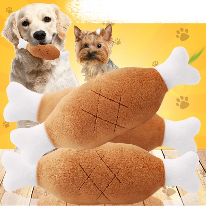 

2pcs Dog Plush Squeaky Toys Bite Resistant Double Bone Chicken Carrot Leg Shape Puppy Teddy Chew Training Items Pet Supplies