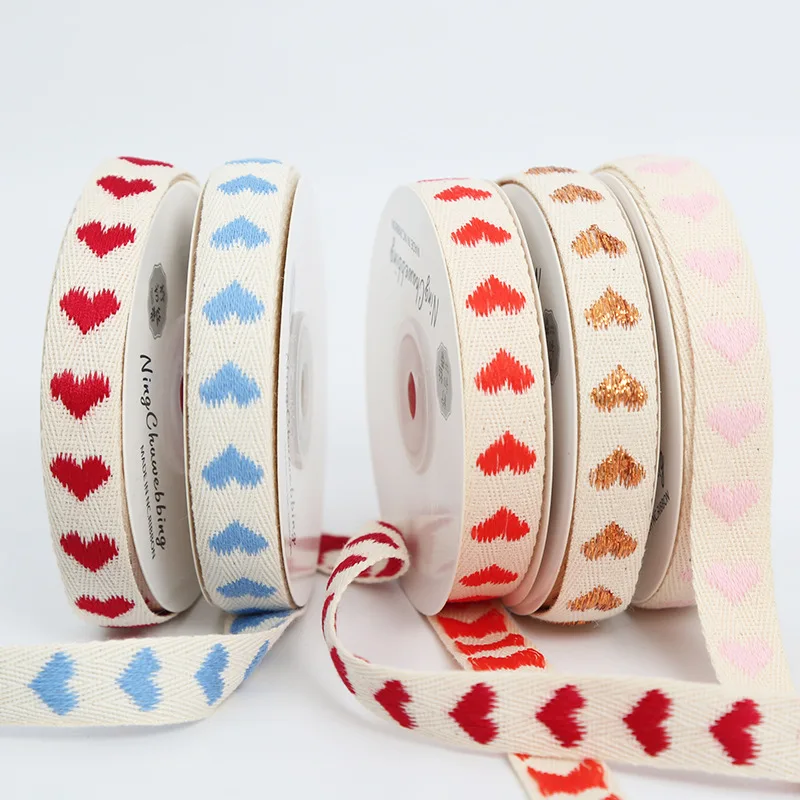 

1.6cm wide (9m /10 yards/roll) Love Heart Embroidery Ribbon Bouquet Cake Packaging Cloth Strip Cloth Ribbon diy material webbing