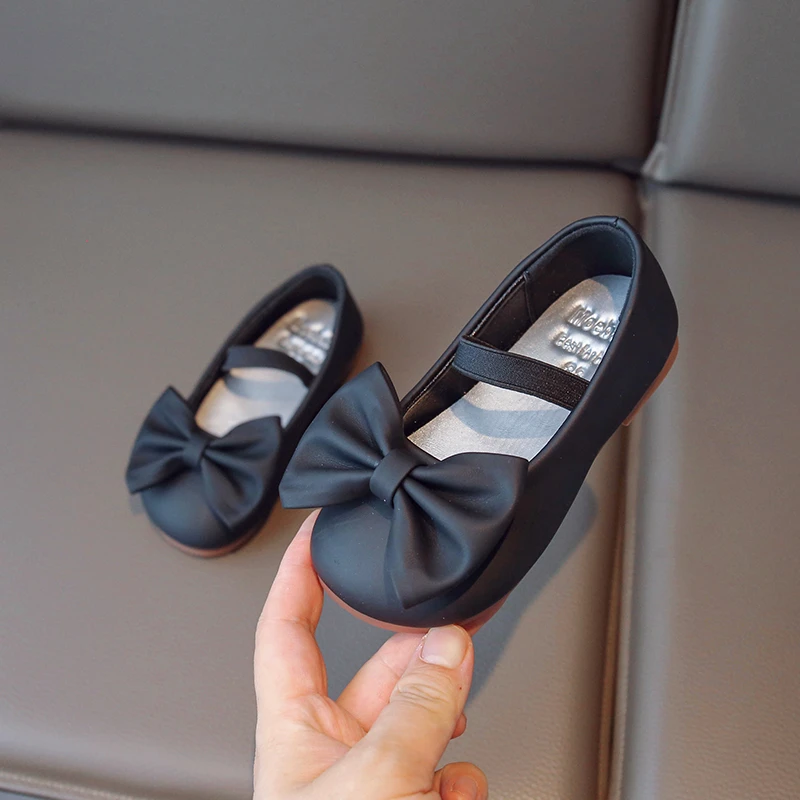 

2023 New Kids Mary Janes Bow Solid Color Soft Versatile Child Fashion Leather Shoes Classic Elastic Band Princess Moccasin Shoes