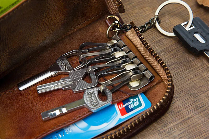 Vintage handmade natural real cowhide men's women's key cases fashion casual genuine leather samll ID card holder coin purse