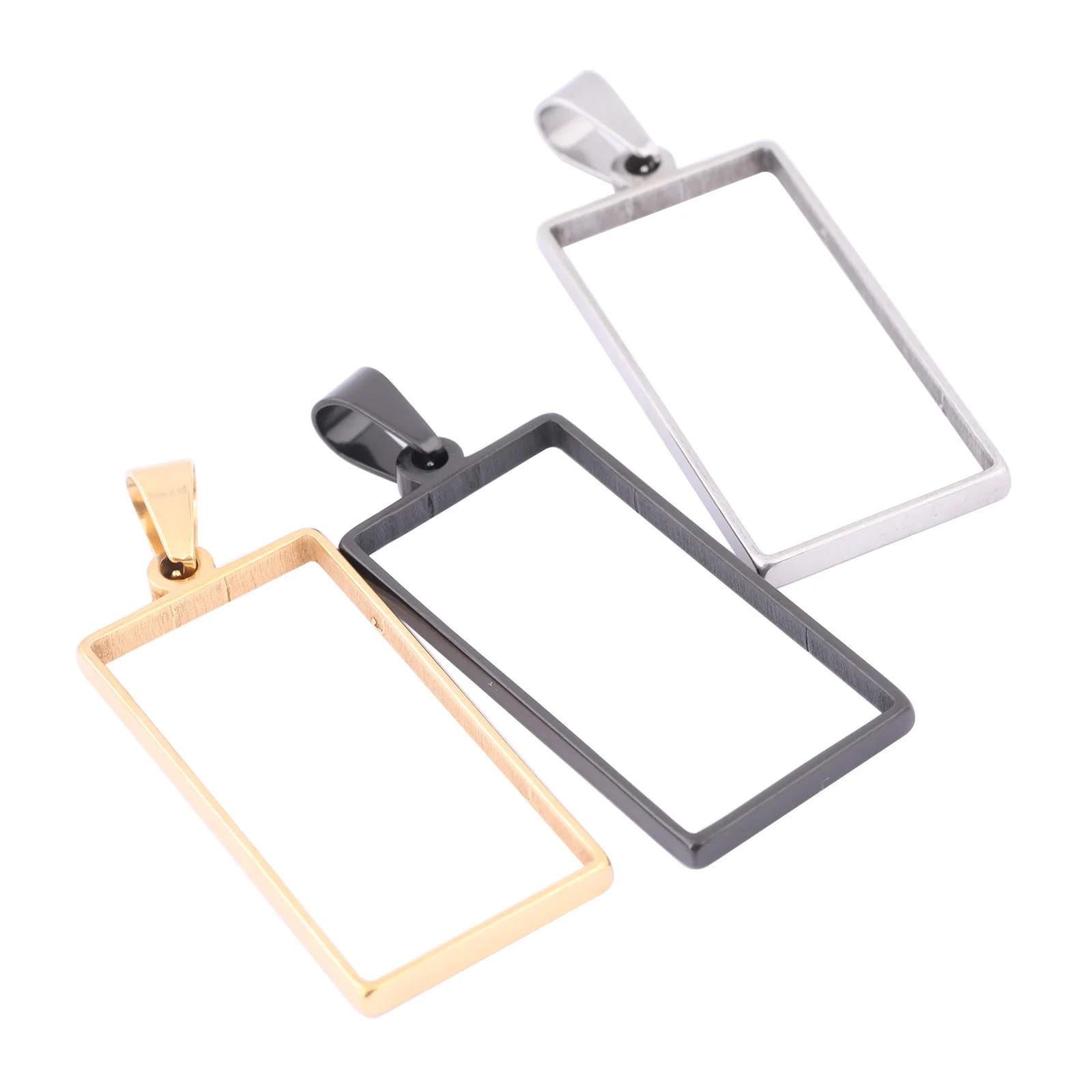 10 шт. позолоченная черная прямоугольная открытая рамка из нержавеющей стали 18x38 мм, подвески «сделай сам», Полые Подвески, оправы для ювелирных изделий из смолы