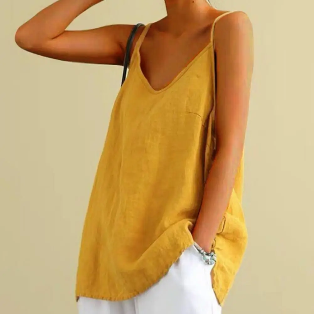 

Charming Vest Top V-neck Anti-pilling Summer Camisole Lady Solid Color Sling Blouse Top