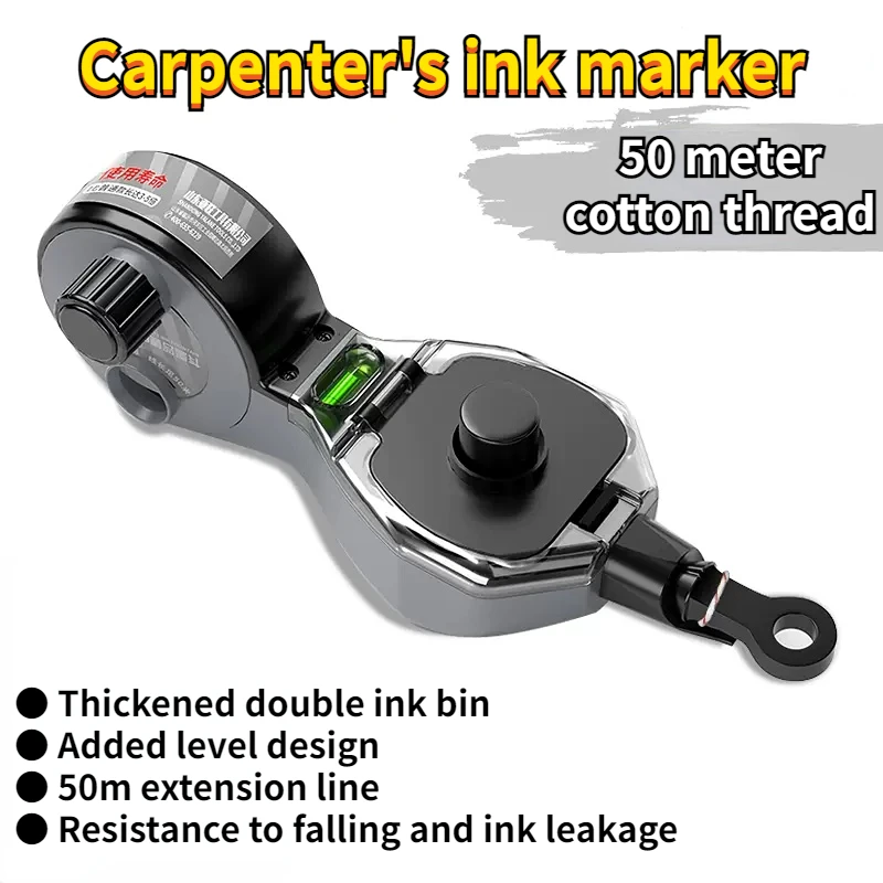 

Hand-Operated Carpenter's Ink Marker Site Building Marking Heavy Cotton Thread No Ink Leakage Scriber with Level Gauge Hand Tool