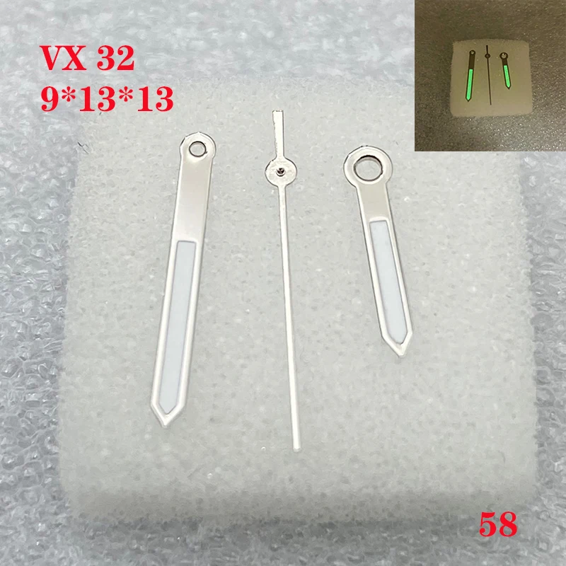 

Аксессуары для часов, 3 иглы для часов VX 32, размер механизма 9,0 мм * 13,0 мм * 13,0 мм, Мужской зеленый светящийся № 058