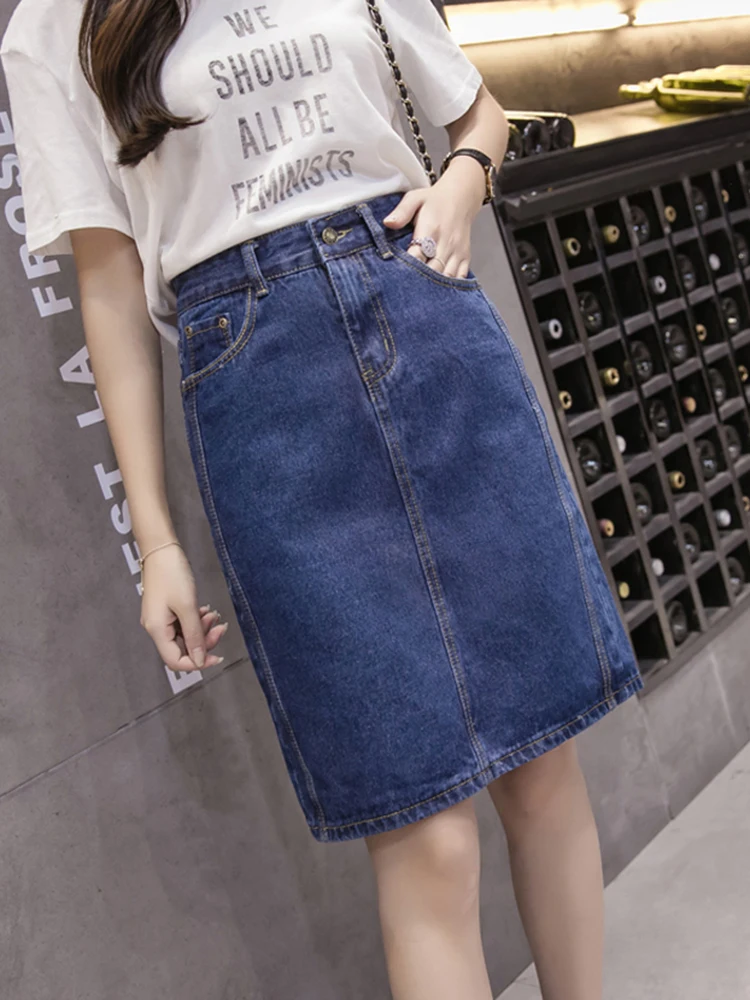 JMPRS Korean Loose Women Denim Midi Skirt Summer A-line Blue Female Jeans Vintage Casual Cotton Skirt Oversize Faldas 5XL