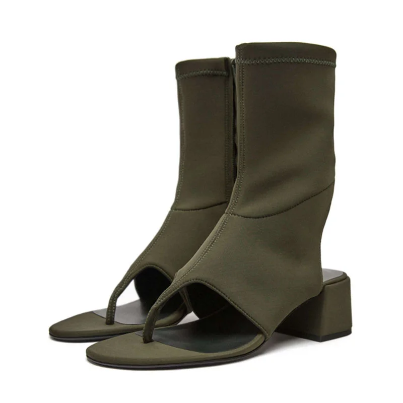 Dark green Women's ankle boots round toe Crude heel fashion Side zippered female shoes Outdoor Novelty Versatile ladies Booties