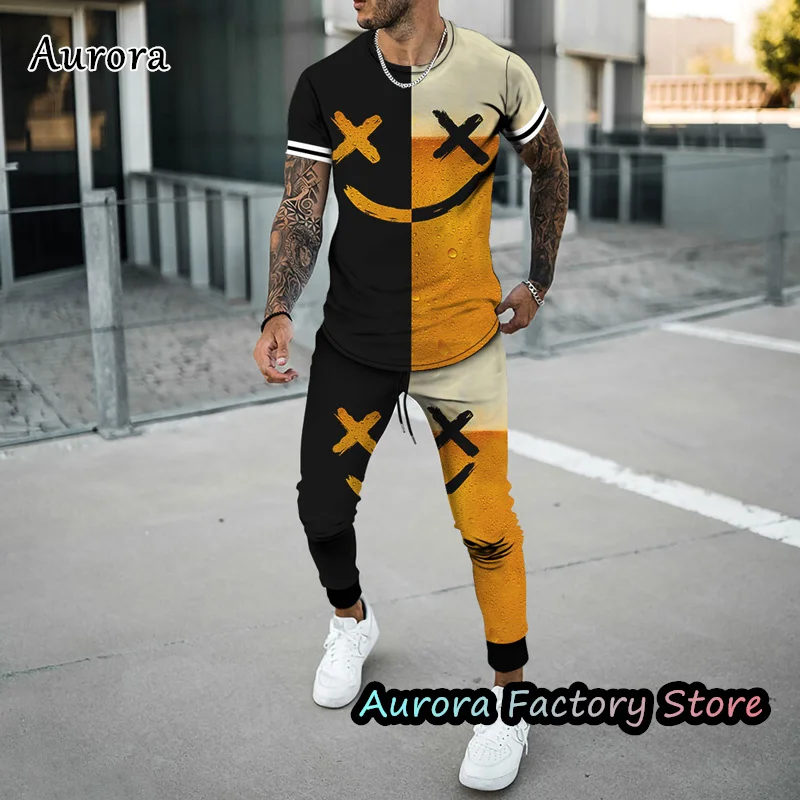 New Summer T-Shirt Trousers Set Fashion Jogger Sets For Men 2 Pieces Casual Jogging Suit Colorful Tracksuit Male Outfit Clothing
