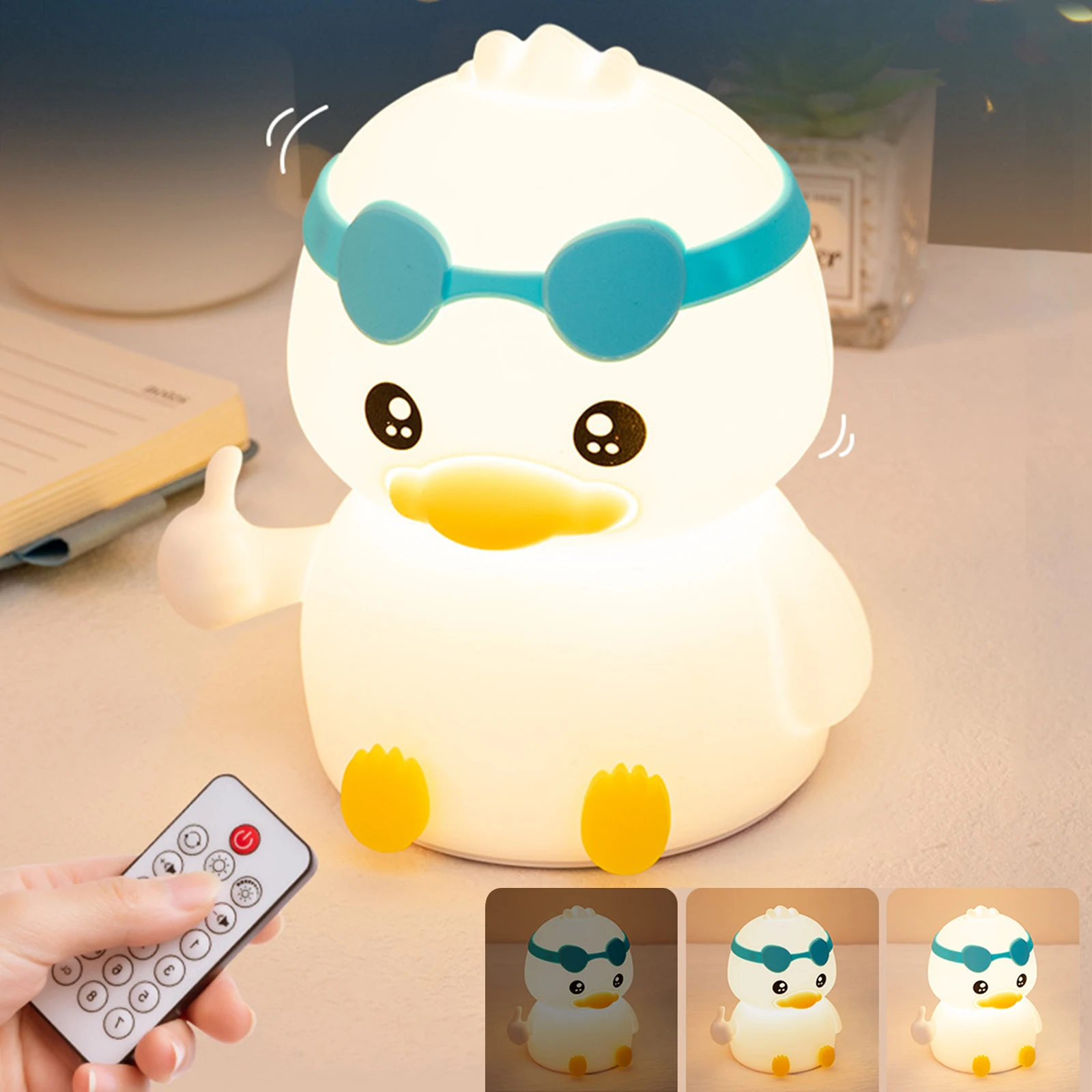 

Силиконовый Ночной светильник с уткой 3-Gear с регулируемой яркостью 1200 мАч атмосферная лампа встроенный музыкальный таймер выключение питания дисплей для детской спальни