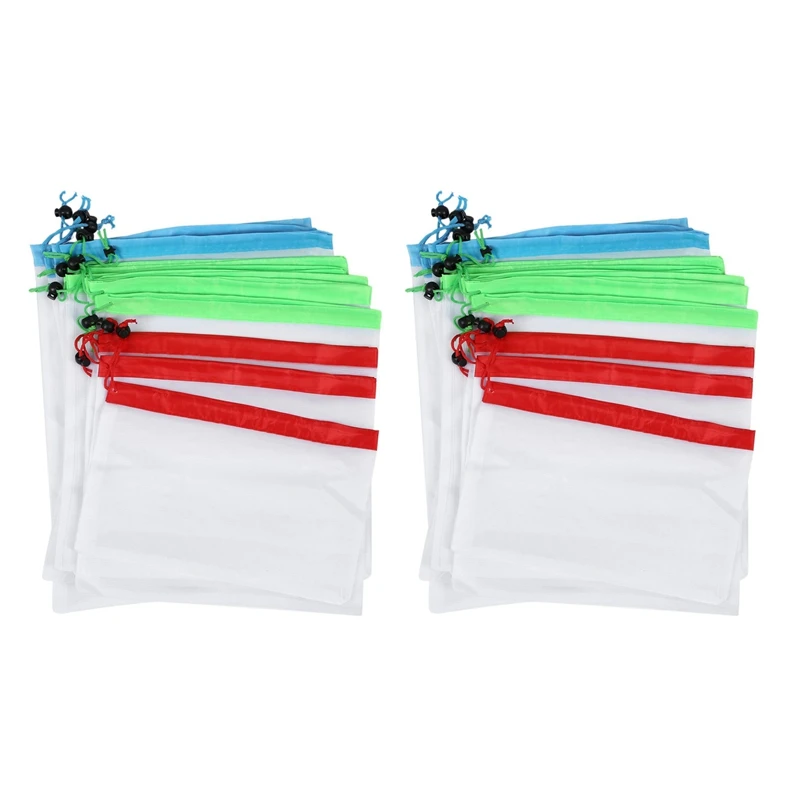 

24Pcs Reusable Mesh Produce Bags Washable Eco Friendly Bags For Grocery Shopping Storage Fruit Vegetable Toys