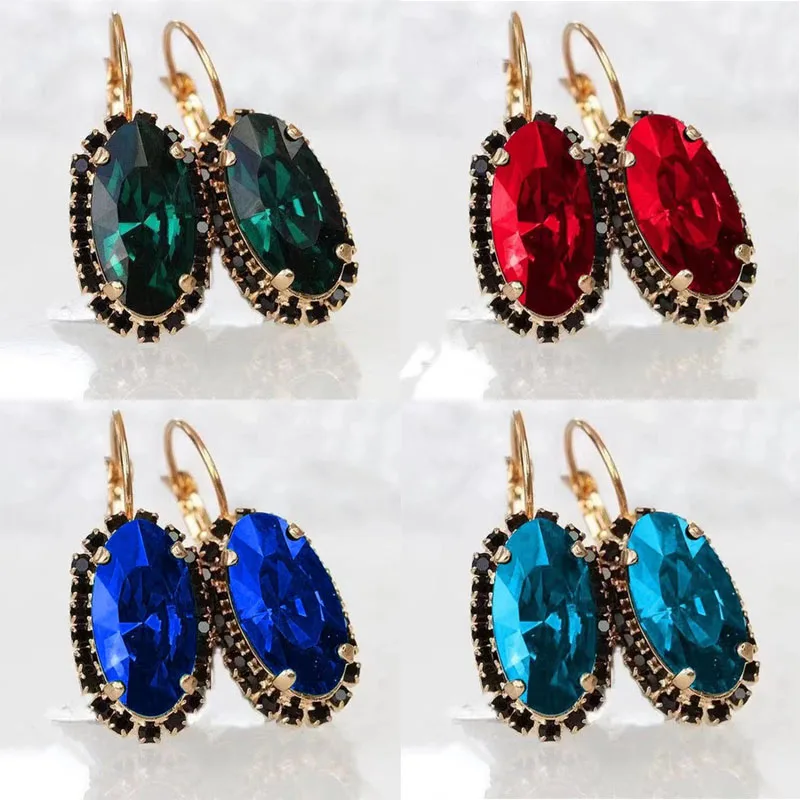 

2022 Brand New Emerald Round Cut Zircon Earrings for Women Luxury Red Blue Dove Egg Jewelry Accessories Earrings Wedding Jewelry