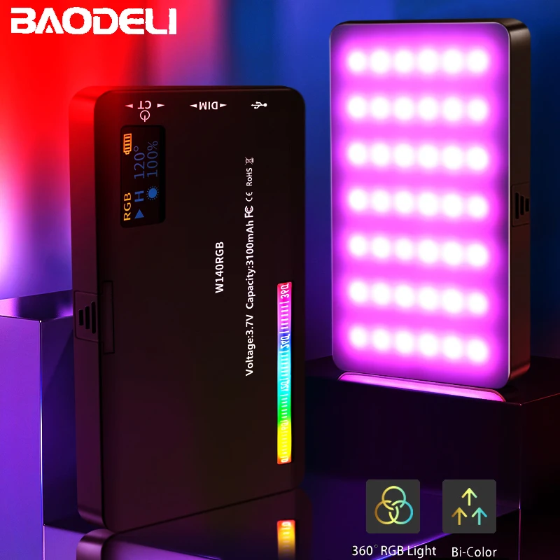

RGB LED Camera Light Full Color Output Video Light Kit Dimmable 2500K-9000K Bi-Color Panel Light CRI 95+ Rechargeable 3100mAh