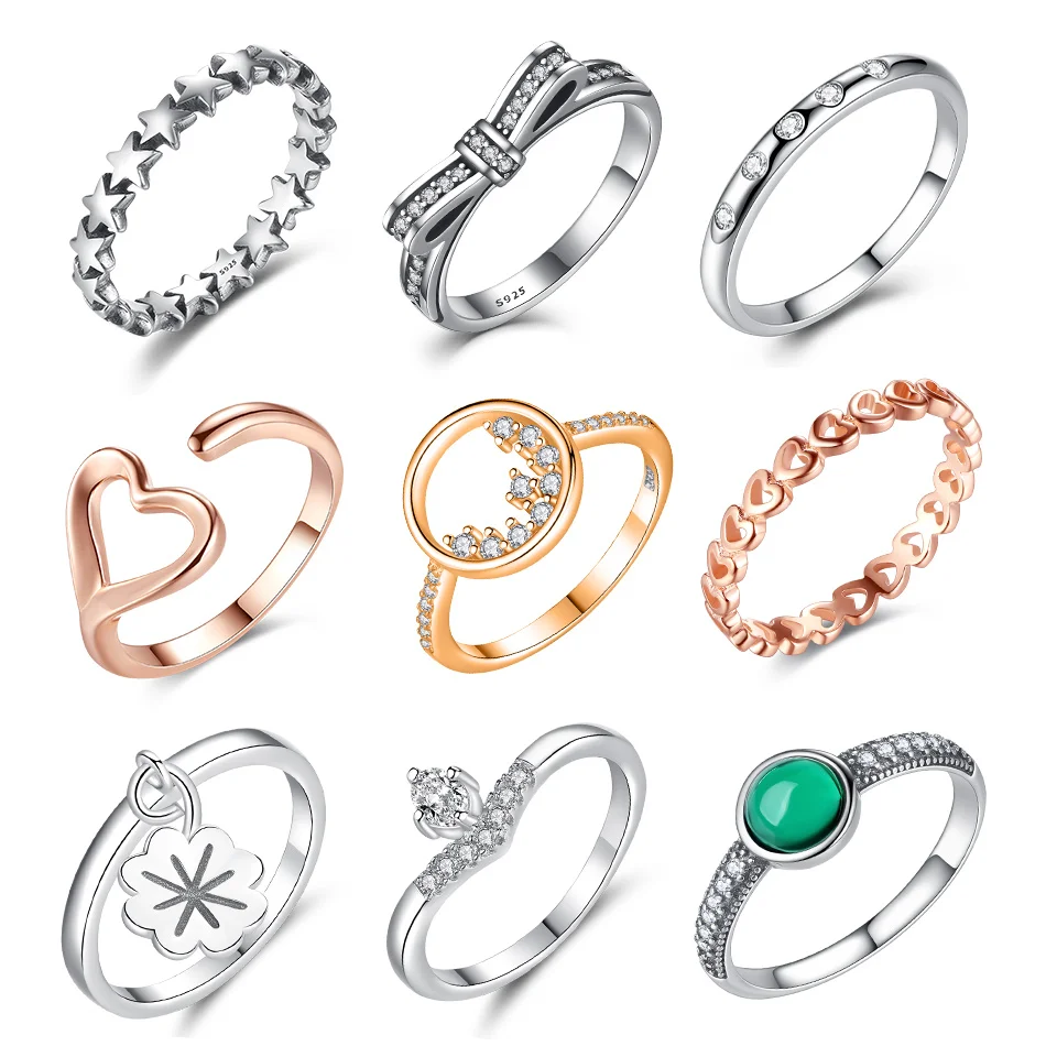 

Женское классическое кольцо из серебра 925 пробы, в форме звезды, цветка, сердца